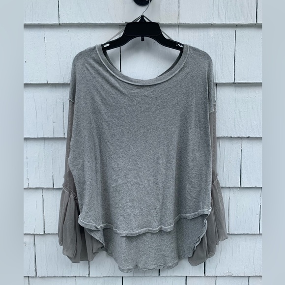 Free People Still Got It Gray Mesh Bell Sleeve Top - Picture 3 of 5